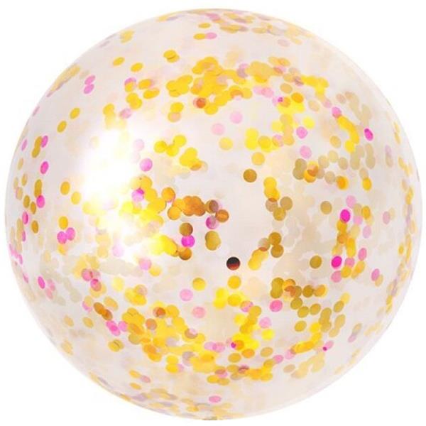 Balão Gigante Transparente com Confetis Dourados e Rosa, 90 cm