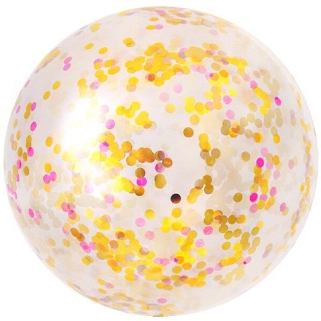 Balão Gigante Transparente com Confetis Dourados e Rosa, 90 cm