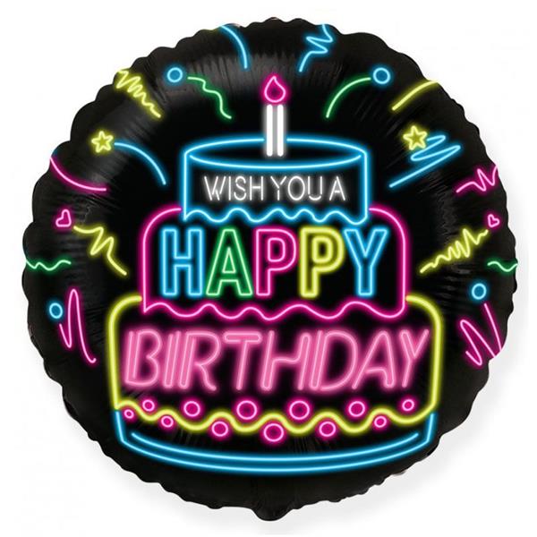 Balão Glow Party  Happy Birthday Foil, 45 cm