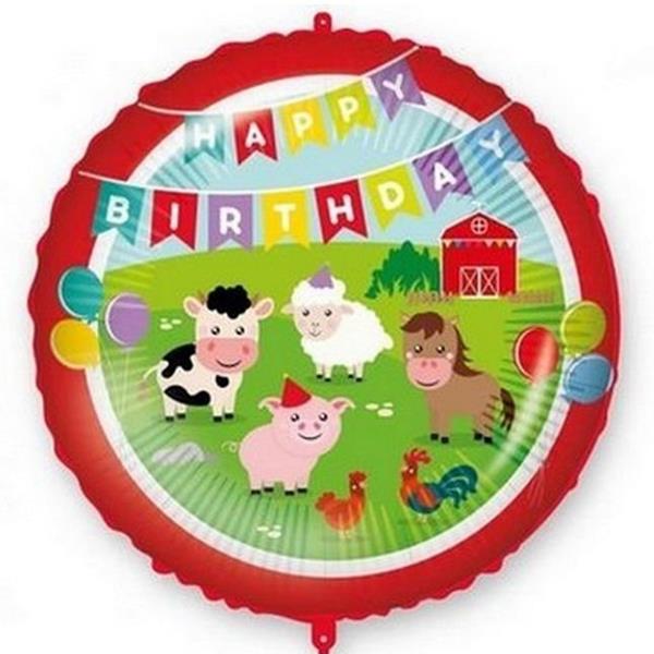 Balão Happy Birthday Animais da Quinta Foil com Peso, 46 cm