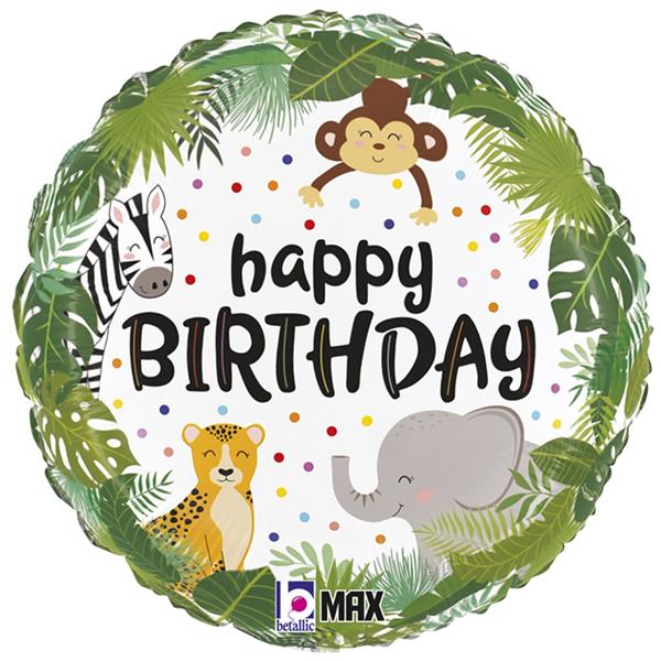Balão Happy Birthday Animais da Selva Amorosos Foil, 46 cm