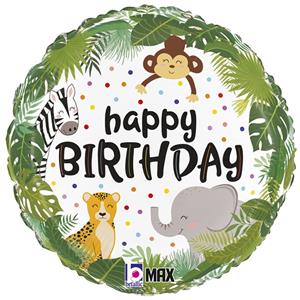Balão Happy Birthday Animais da Selva Amorosos Foil, 46 cm