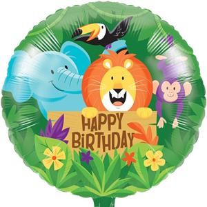Balão Happy Birthday Animais da Selva Foil, 45 cm