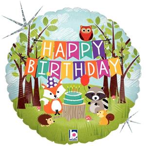 Balão Happy Birthday Animais do Bosque Foil, 46 cm