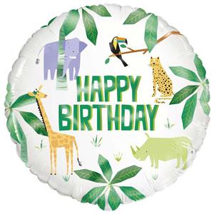 Balão Happy Birthday Animais Safari Foil, 46 cm