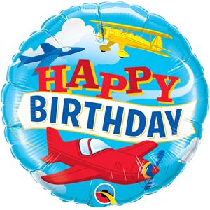Balão Happy Birthday Avião Foil, 46 cm