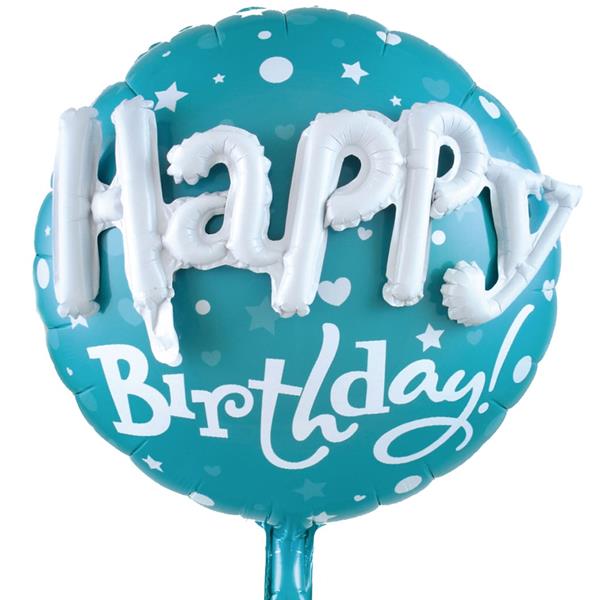 Balão Happy Birthday Azul Foil com Relevo, 58 cm