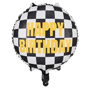Balão Happy Birthday Corrida Xadrez Foil, 45 cm