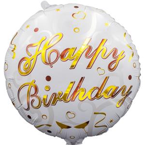 Balão Happy Birthday Branco Foil, 45 cm