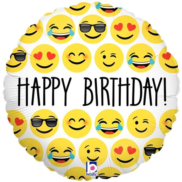 Balão Happy Birthday com Emojis Foil, 46 cm