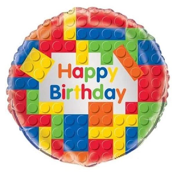 Balão Happy Birthday Lego Block Party Foil, 46 cm