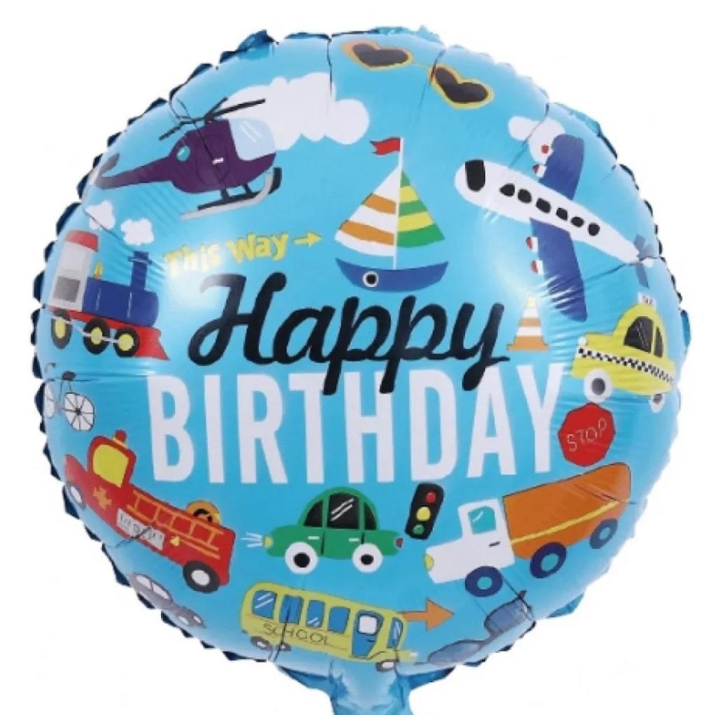 Balão Happy Birthday Meios de Transporte Foil, 46 cm