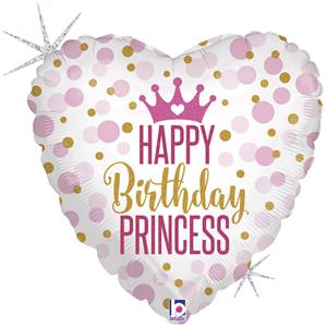 Balão Happy Birthday Princess Coração Foil, 46 cm