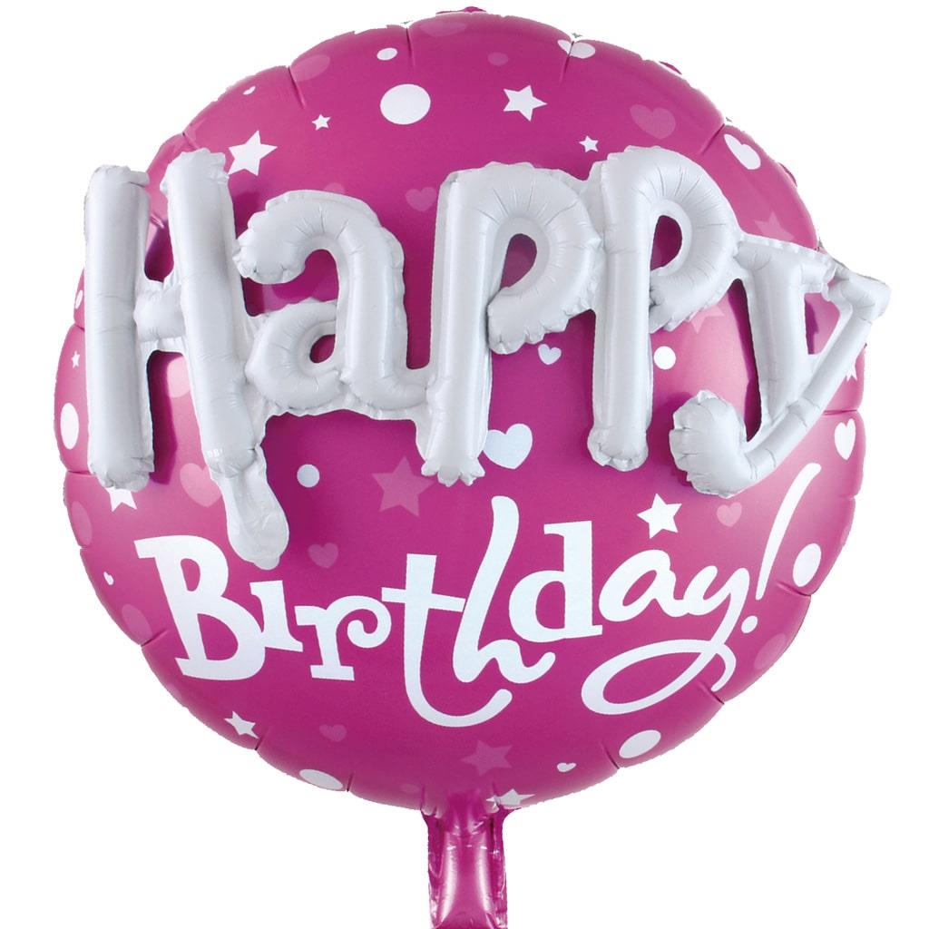 Balão Happy Birthday Rosa Foil com Relevo, 58 cm