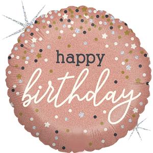 Balão Happy Birthday Rosa Glitter Foil, 46 cm