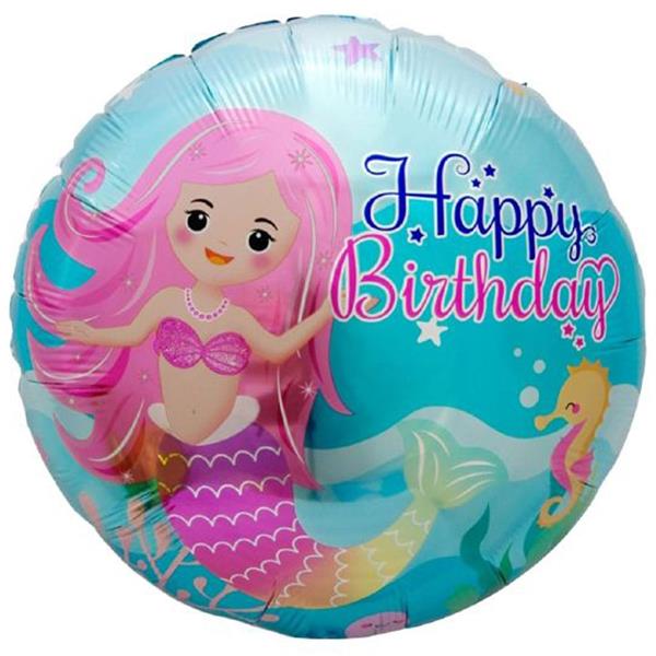 Balão Happy Birthday Sereia Foil, 45 cm