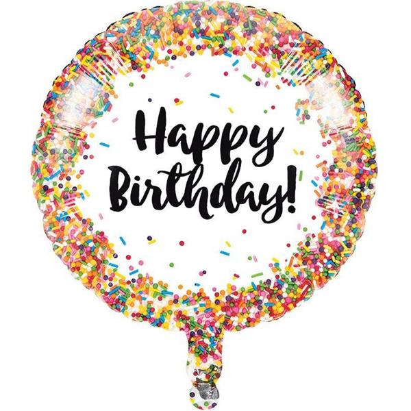Balão Happy Birthday Sprinkles Coloridos Foil, 45 cm