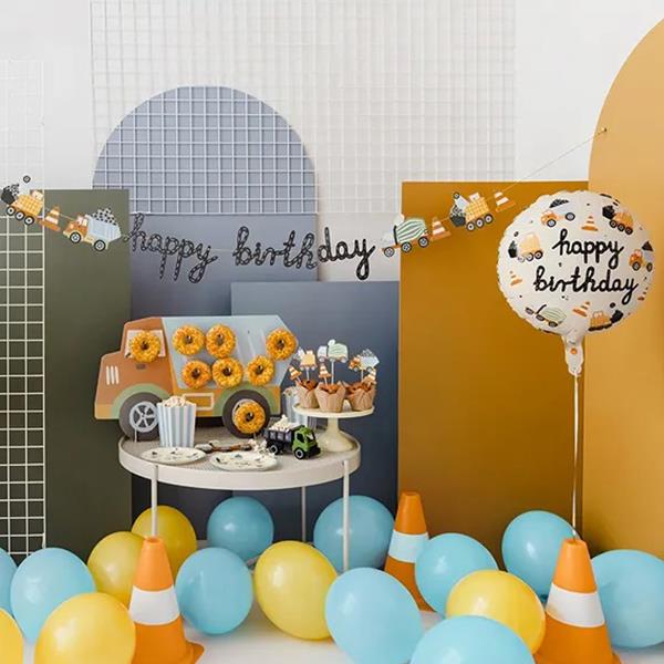 Balão Happy Birthday Veículos de Construção Foil, 45 cm