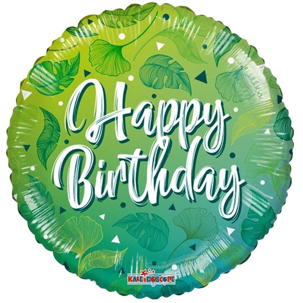 Balão Happy Birthday Verde Folhas Tropicias Foil, 46 cm