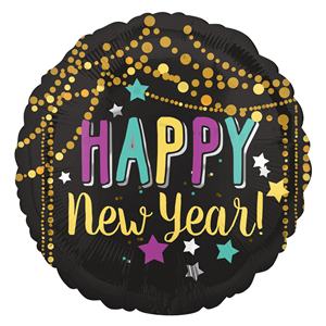 Balão Happy New Year Estrelas Foil, 43 Cm