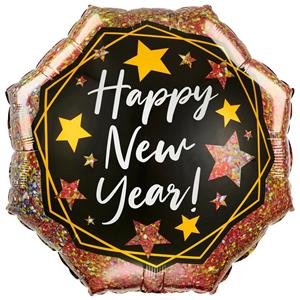 Balão Hexagonal Happy New Year SuperShape Foil, 55 cm