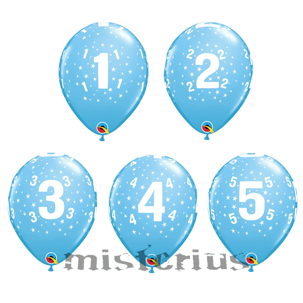 Balão Latex Azul com Números e Estrelas