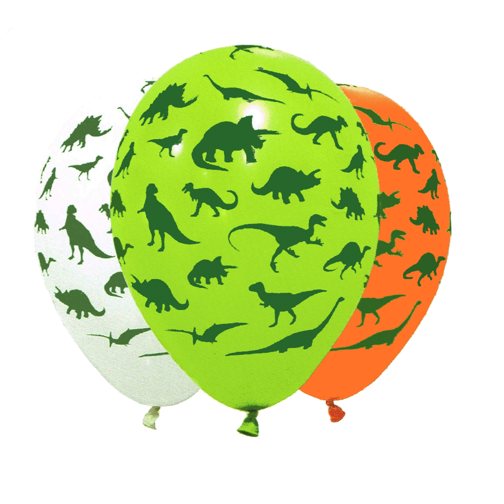 Balão Látex Colorido Dinossauros, 6 un