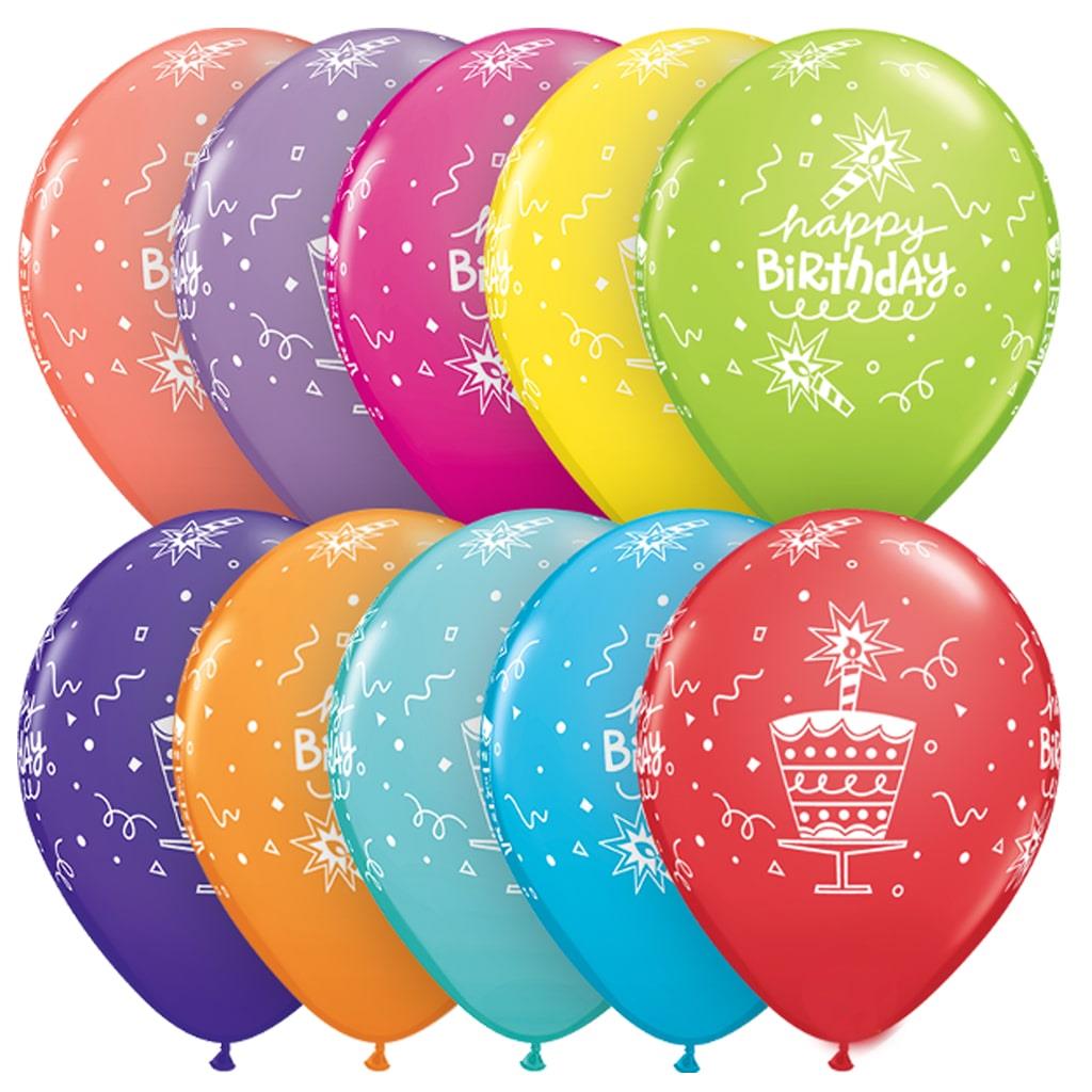Balões Latex Happy Birthday, 6 Unid.