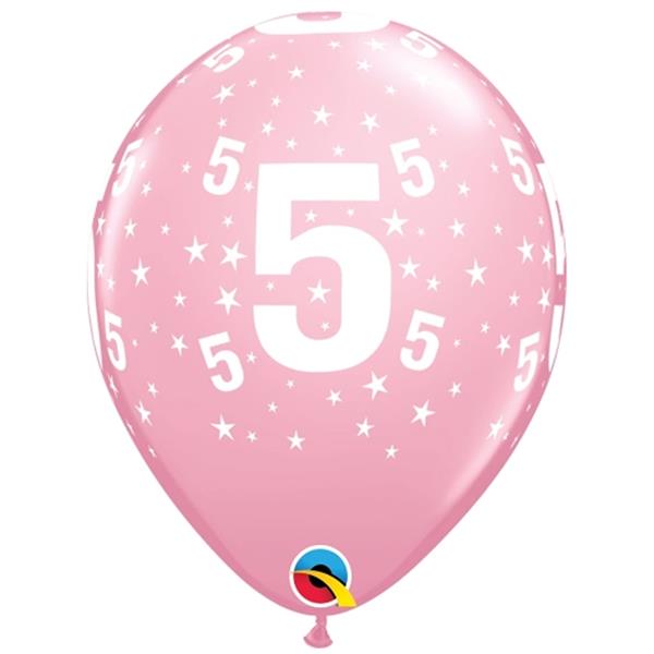 Balão Latex Rosa com Números e Estrelas