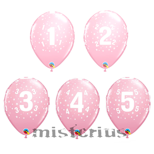 Balão Latex Rosa com Números e Estrelas
