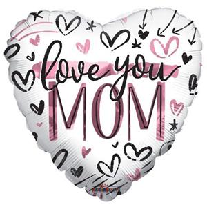 Balão Love You Mom com Corações Foil, 46 cm