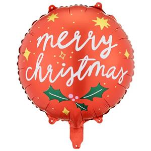 Balão Merry Christmas com Azevinho e Estrelas Foil, 45 cm