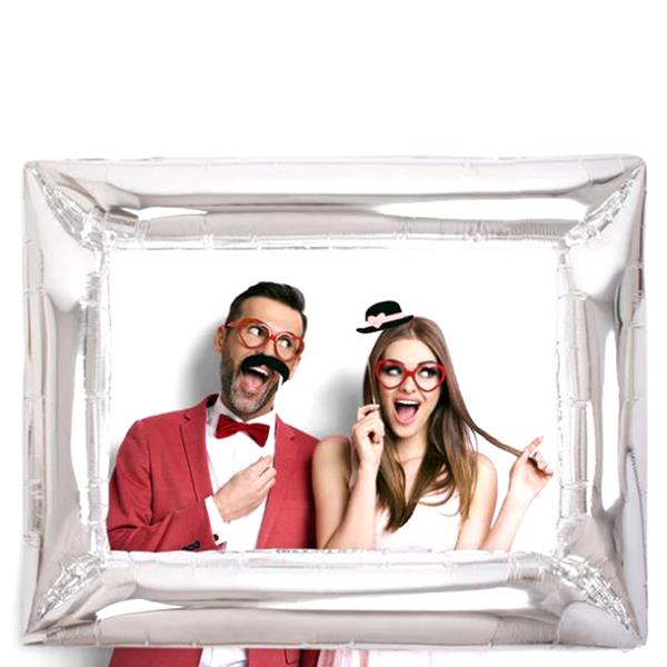 Balão Moldura Rectangular Prateado Foil, 87 cm