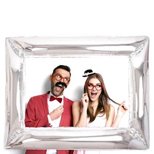 Balão Moldura Rectangular Prateado Foil, 87 cm