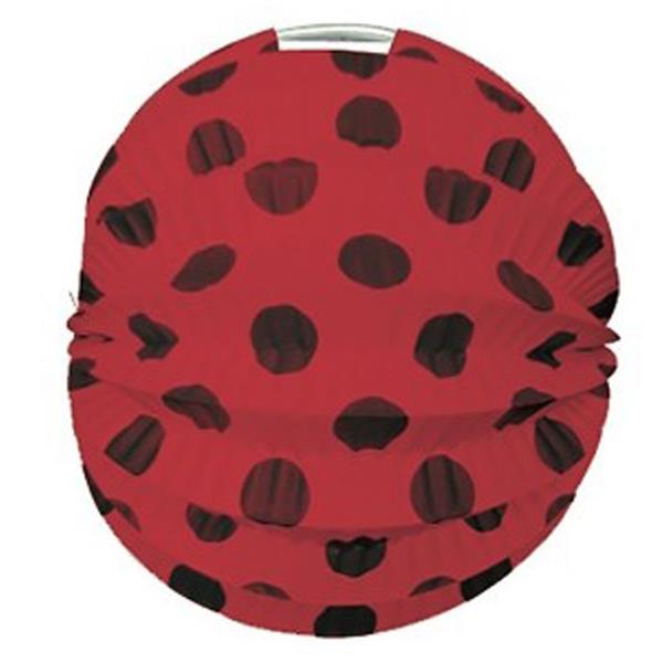 Balão Papel Vermelho com Bolinhas Pretas, 22 cm