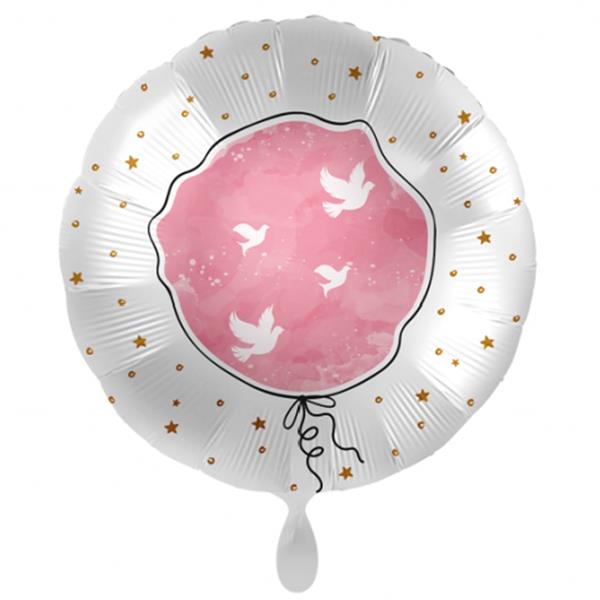 Balão Pombas Rosa Foil, 43 cm