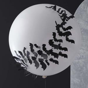 Balão Redondo Branco Látex com Morcegos 3D, 81 cm