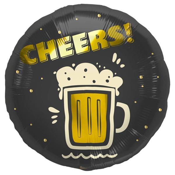 Balão Redondo Caneca Cerveja Cheers Foil, 45 cm