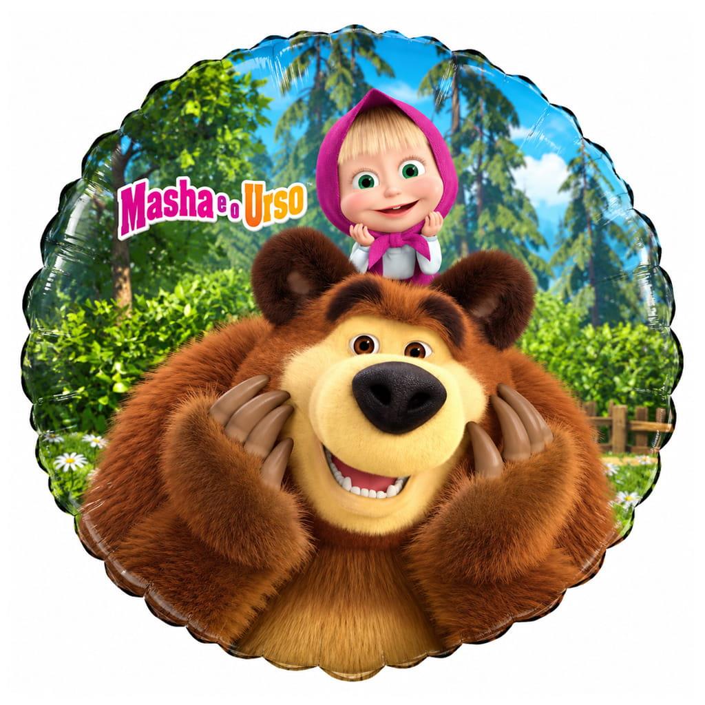 Balão Redondo Festa Masha e o Urso Foil, 45 cm Balão Redondo Festa Masha e o Urso Foil, 45 cm