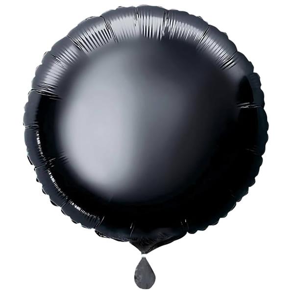 Balão Redondo Preto Metalizado Foil, 46 cm