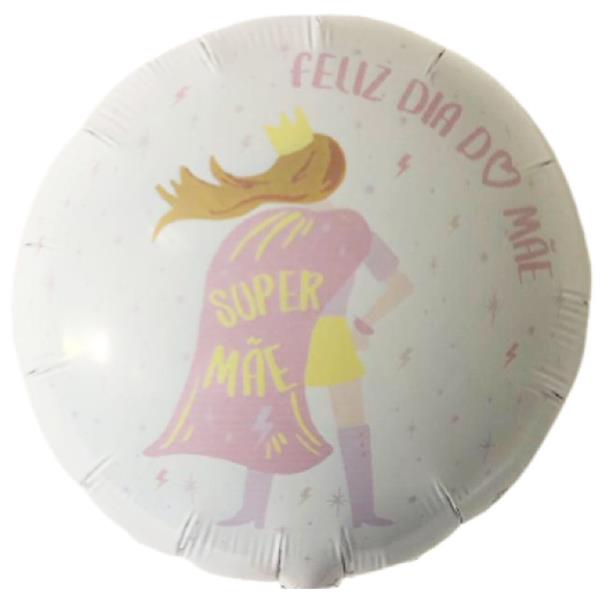 Balão Redondo Super Mãe Branco Foil, 45 cm