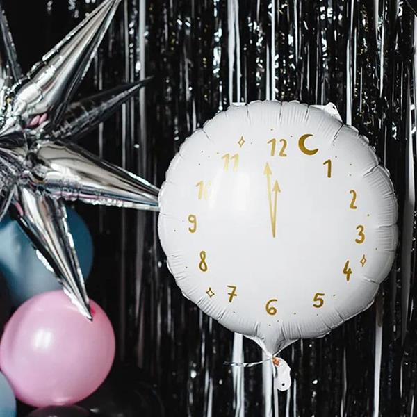 Balão Relógio Branco Foil, 45 cm