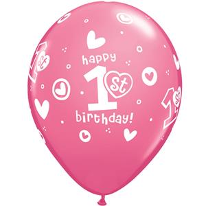 Balão Rosa 1º Aniversário Látex, 30 cm