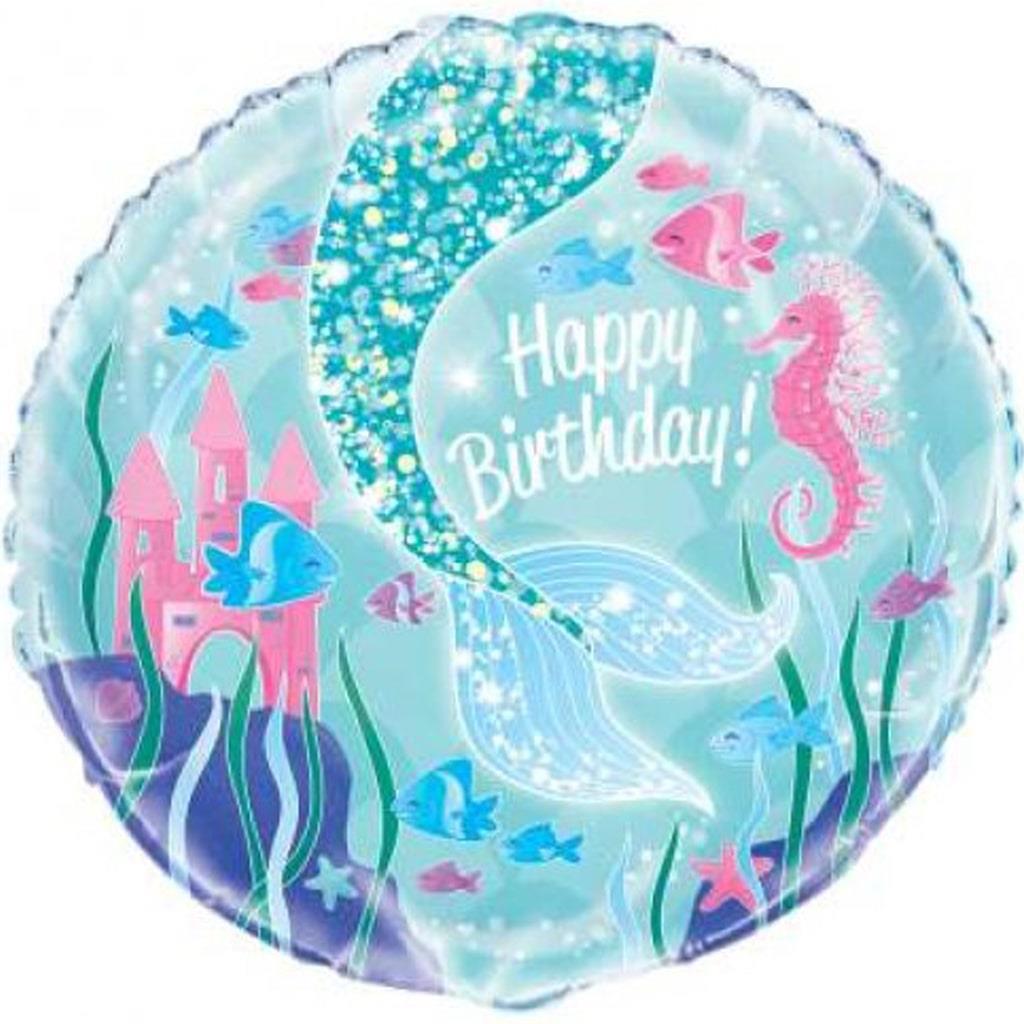 Balão Sereia Happy Birthday Foil, 45 cm