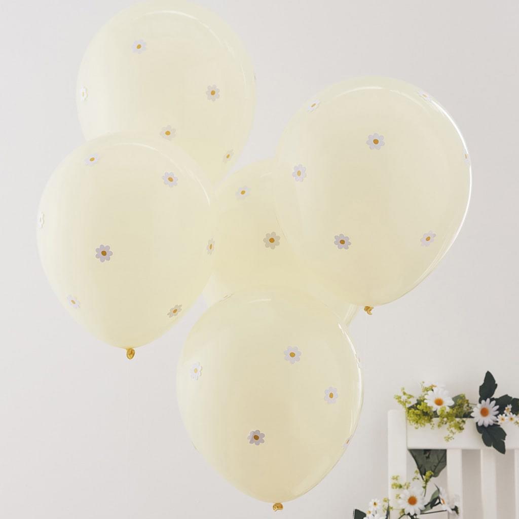 Balões Amarelos com Margaridas Látex, 5 unid.