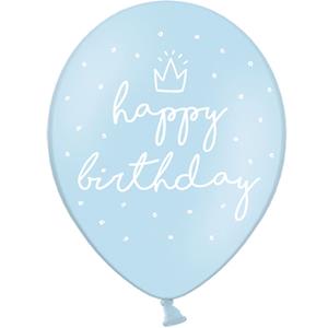 Balões Azul Happy Birthday Látex, 6 unid.