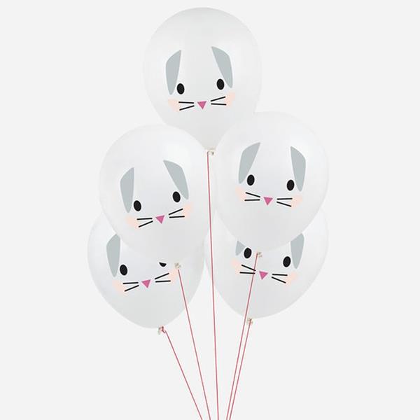 Balões Brancos Com Coelhinhos, 5 unid