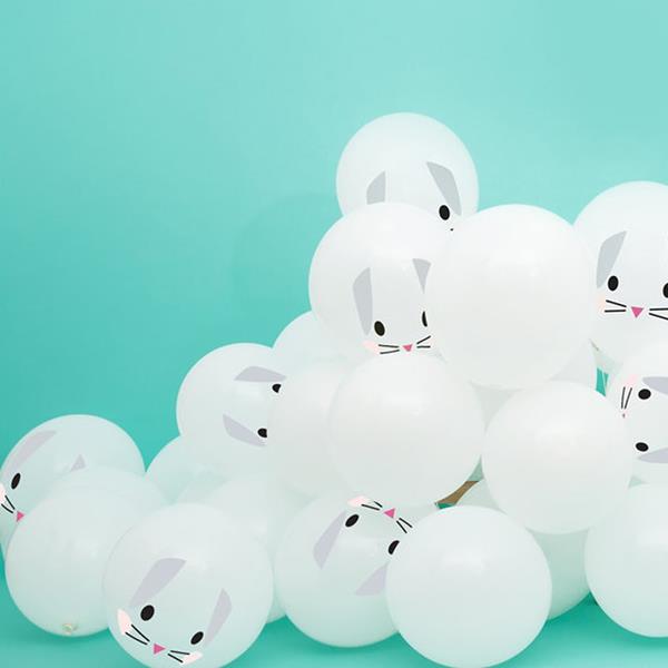Balões Brancos Com Coelhinhos, 5 unid