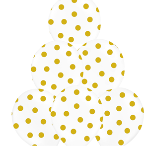 Balões Brancos com Bolinhas Douradas, 6unid