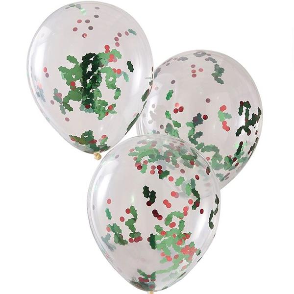 Balões com Confetis Azevinhos, 5 unid.